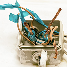 photo of exposed electirical wires in a box